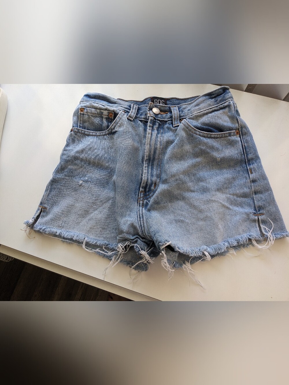 BDG Light Blue Washed Denim Cutoff Shorts with Frayed Hem